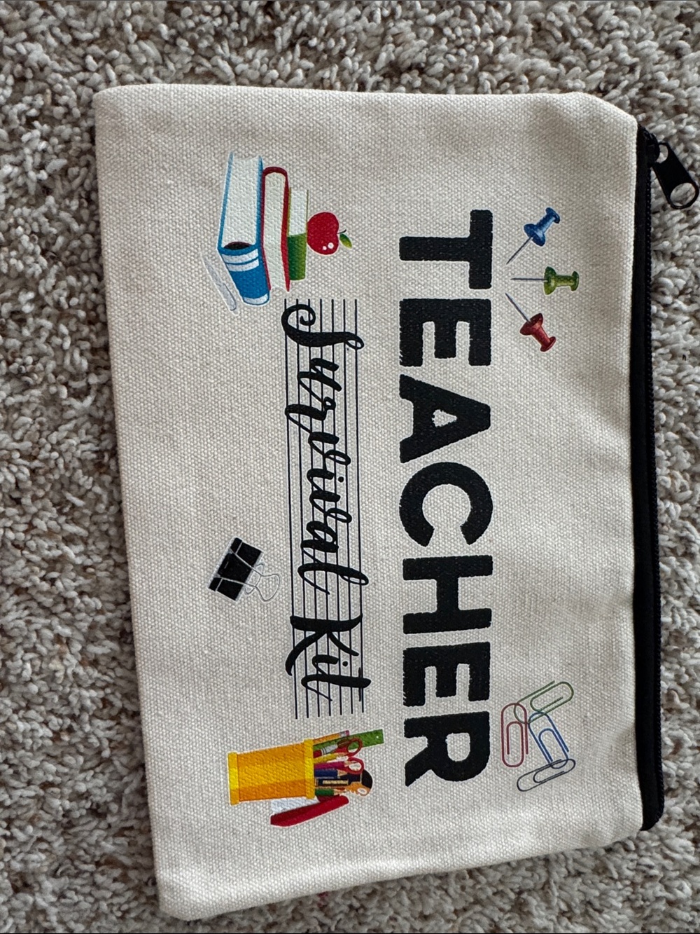 Teacher Survival Pencil Pouch - Cream Canvas